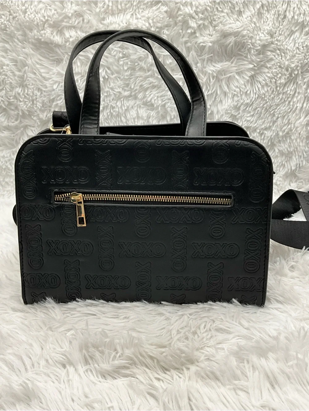 XOXO Black Embossed Logo Satchel Crossbody Bag with Gold Hardware